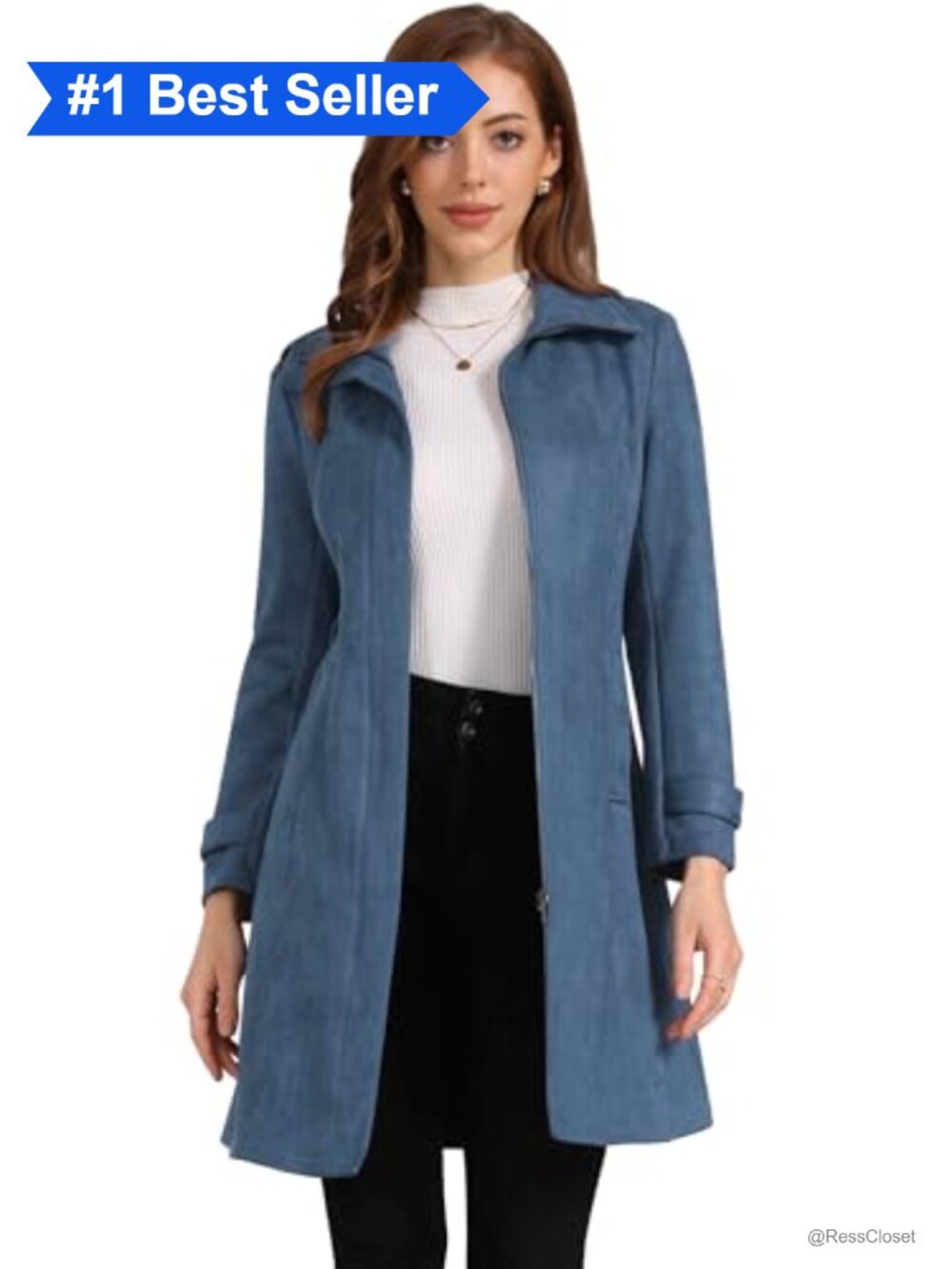 Faux Suede Trench Coat Belted Zipper Long Overcoat